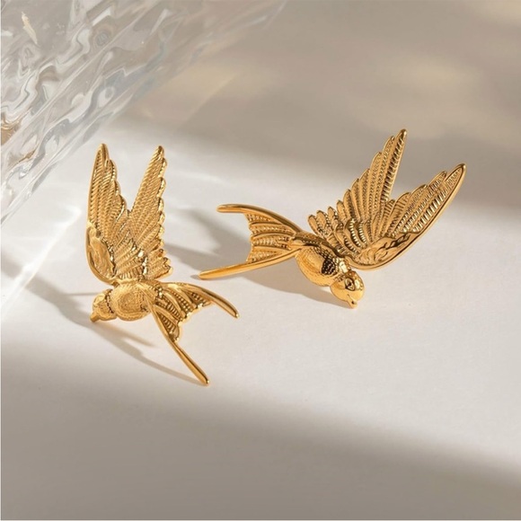 Seraphine Golden Flight Bird Earrings - Picture 6 of 7